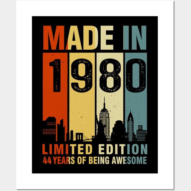 Made In 1980 44th Birthday 44 Years Old Wall Art by Kontjo